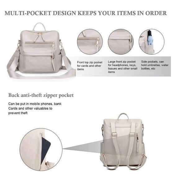 Brand New Grey Leather Backpack With Adjustable Shoulder Tote Strap - Picture 9 of 9